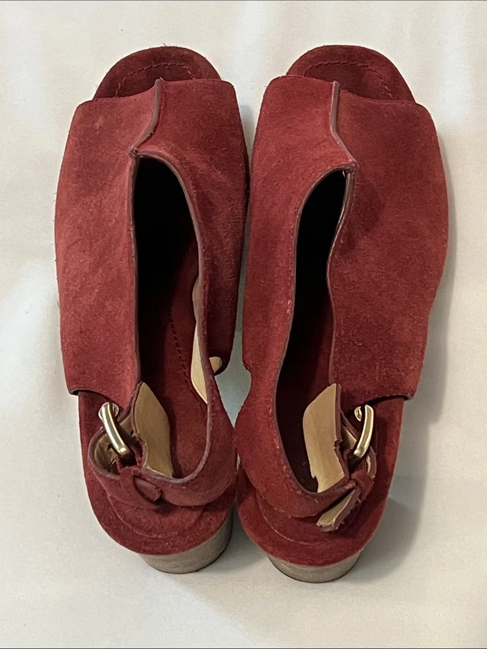 Michael Kors “Piper” Red Suede Peep Toe Platform Slingback Sandals